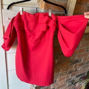 Draped Open Shoulder Dress.